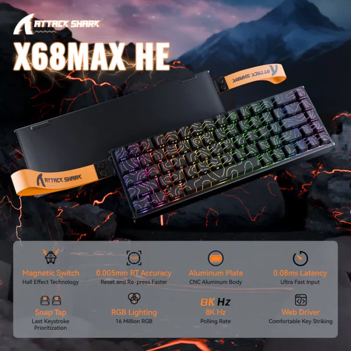 ATTACK SHARK X68MAX HE Teclado de aluminio con gatillo rápido e interr
